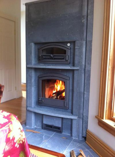 Tulikivi Fireplace with Bakeoven Installation in Existing Home Concord, Massachusetts